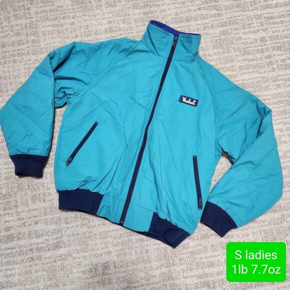 VTG Woolrich women's faux sherpa fleece utility bomber jacket aqua size S - Picture 1 of 11